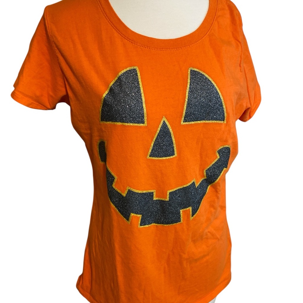 Orange Halloween T-Shirt with Pumpkin Face Jr L 12-14